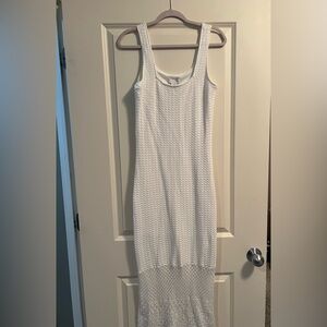 House Of Harlow M White Knit Long Maxi Dress Boho Fringe NWOT